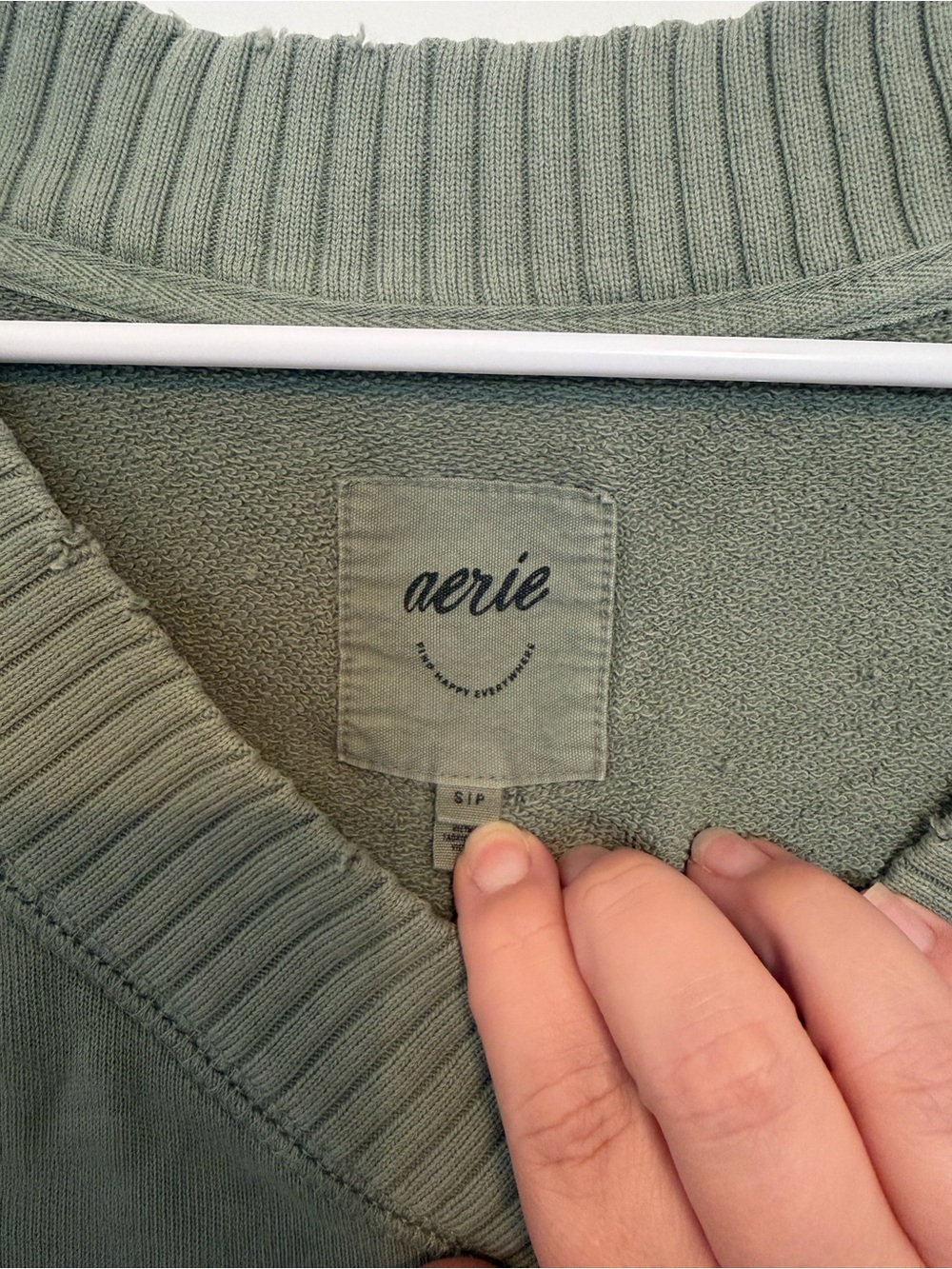 aerie Ribbed V‑Neck Sweatshirt in Sage Green - Picture 3 of 5